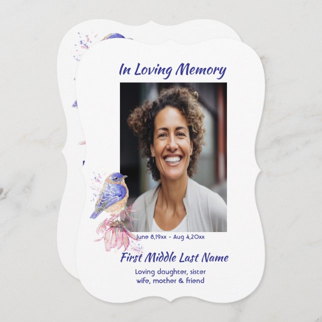 Memorial, Firande of Life, Service Bluebird Inbjudningar (Fram/baksida)