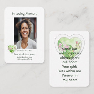 Memorial, Firande of Life, Service Hummingbird Visitkort