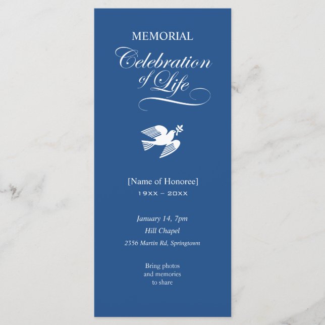 Memorial Firande of Life White Dove-inbjudan (Framsida)
