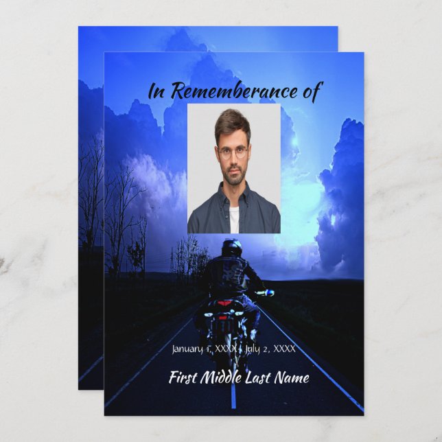 Memorial Firande vid motorcykeln Life Inbjudan (Fram/baksida)