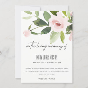 MEMORIAL FÖR  FLORA-VATTENFÄRGSYMPATI TACK KORT