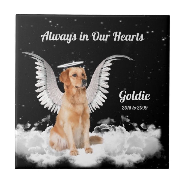 Memorial för Pet Golden Retriever Angel Hund Kakelplatta (Framsidan)