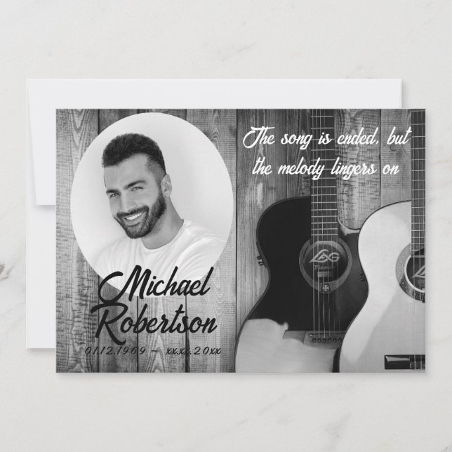 Memorial för svartvitt och vitt elektriskt gitarre inbjudningar (Framsida)