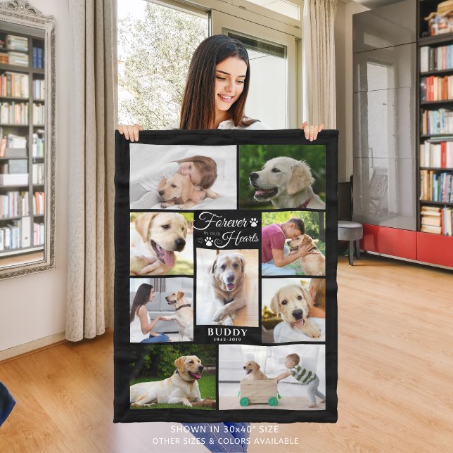 Memorial FOREVER I VÅRA HJÄRTAR Photo Collage Blac Fleecefilt (Skapare uppladdad)