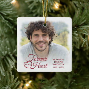 Memorial FOREVER IN MY HEART Photo Keepsak Julgransprydnad Keramik