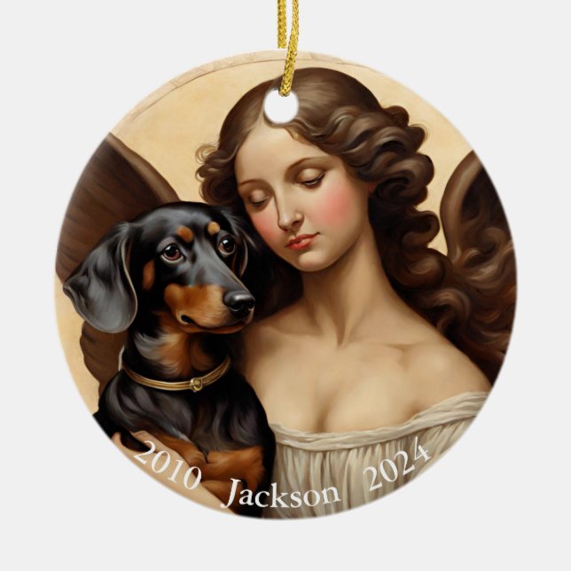 Memorial-förlust av Black Tan Dachshund Art Photo Julgransprydnad Keramik (Framsidan)
