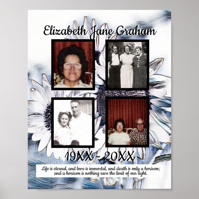 Memorial Four Photo Blue White Digital Sunblommor Poster (Framsidan)