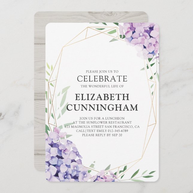 Memorial Funangea Lilac Blommigt Geometric Inbjudningar (Fram/baksida)