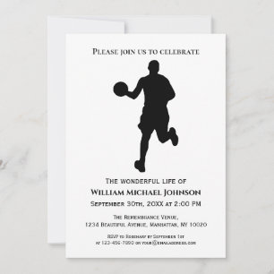 Memorial Funeral Black and White Basketball Player Inbjudningar
