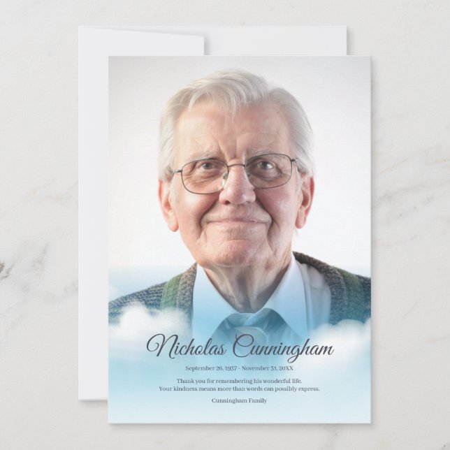 Memorial Funeral Clouds i Heaven Modern Photo Tack Kort (Framsida)