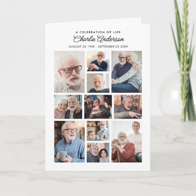 Memorial/Funeral Folded 14-Photo Collage Modern Program (Framsida)