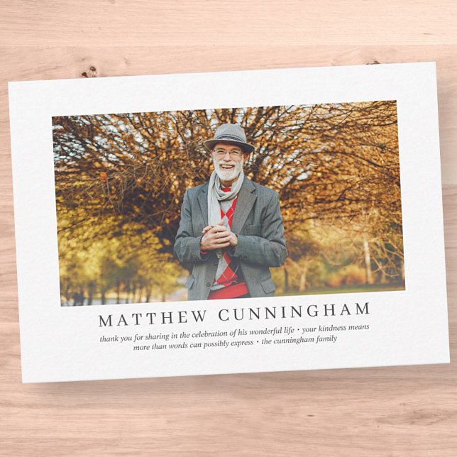 Memorial Funeral för honom | Modern foto för Elega Tack Kort (Skapare uppladdad)