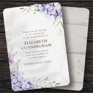 Memorial Funeral Hydrangea Lilac Blommigt Geometri Tack Kort
