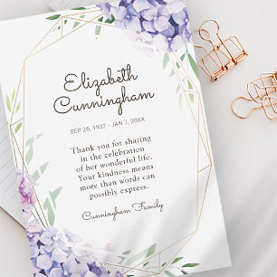 Memorial Funeral Hydrangea Lilac Flowers Geometric Tack Kort