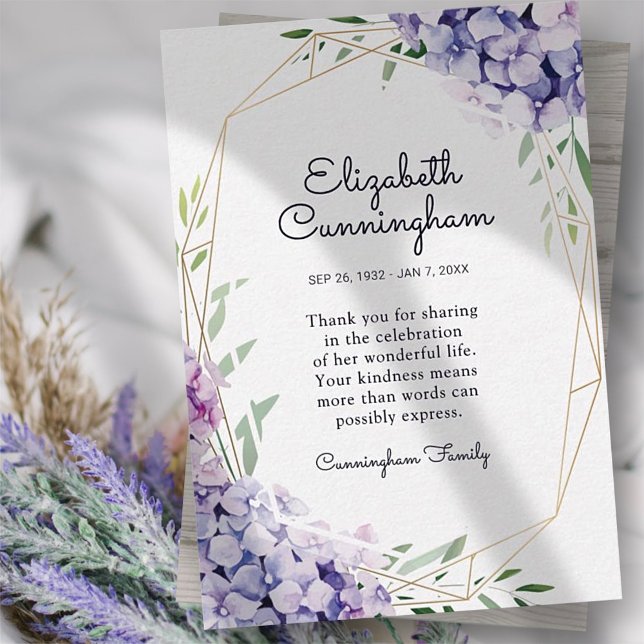 Memorial Funeral Hydrangea Lilac Flowers Geometric Tack Kort (Skapare uppladdad)