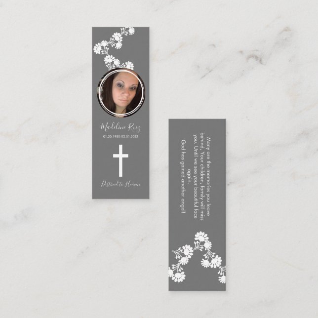 Memorial Funeral Kor Photo Blommigt Motif Bookmark Mini Visitkort (Fram/baksida)