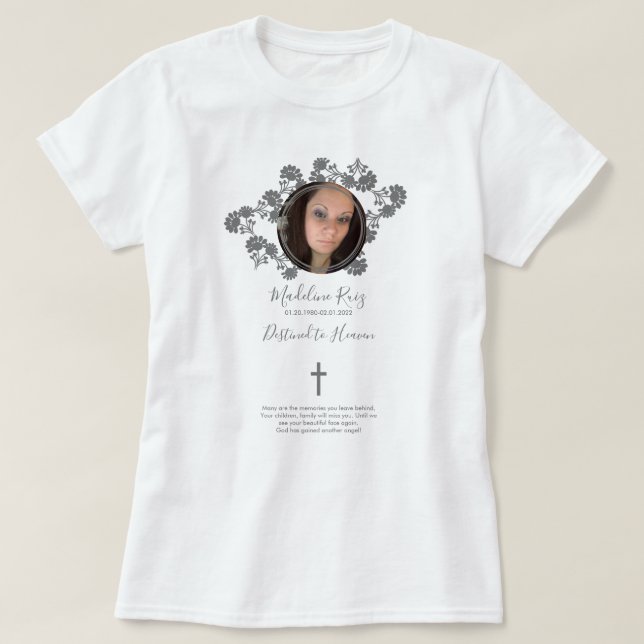 Memorial Funeral Kor Photo Blommigt Motif T Shirt (Design framsida)