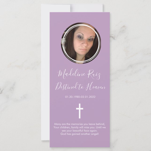 Memorial Funeral Kor Photo Lila Bookmark (Framsida)