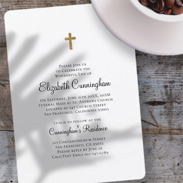 Memorial Funeral | Minimalistiskt med Faux Guld Ko Inbjudningar (Skapare uppladdad)