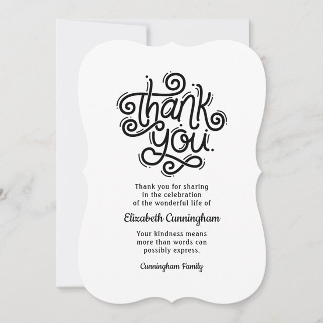 Memorial Funeral Modern Cursive Calligraphy Tack Kort (Framsida)