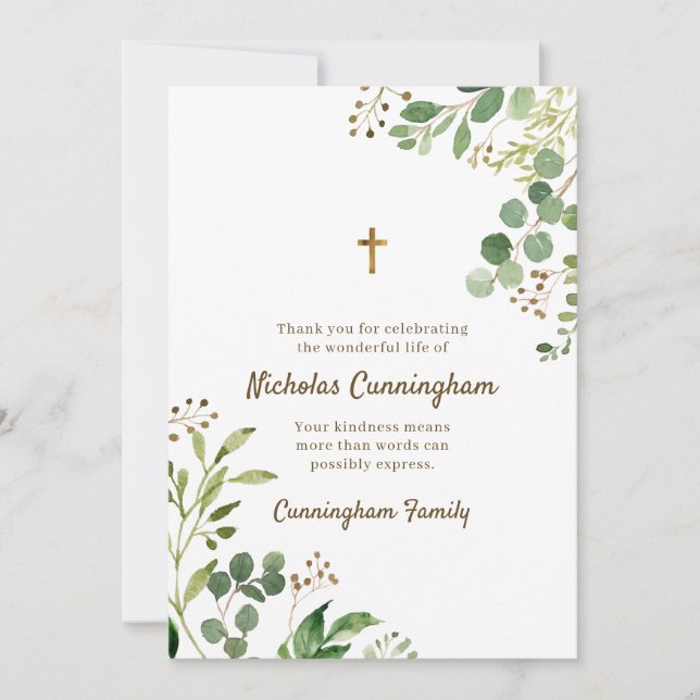Memorial Funeral Modern Kor Foliage Botanicals Tack Kort (Framsida)