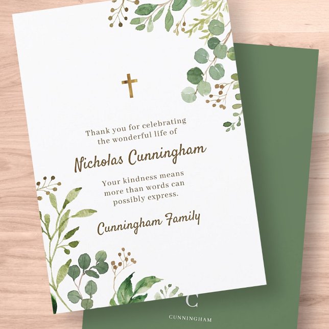 Memorial Funeral Modern Kor Foliage Botanicals Tack Kort (Skapare uppladdad)