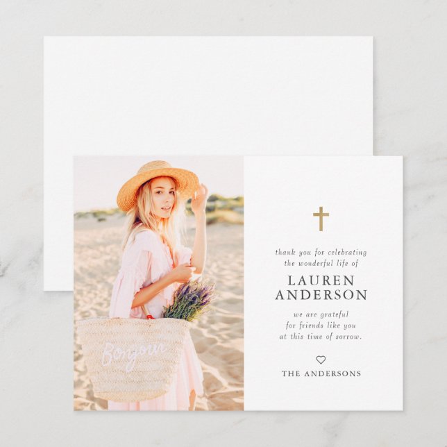 Memorial Funeral Modern Simple Chic Guld Kor Tack Kort (Fram/baksida)