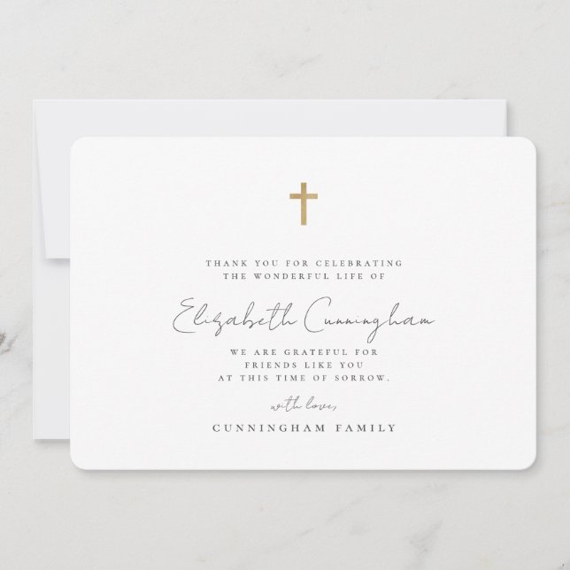 Memorial Funeral Modern Simple Faux Guld Kor Tack Kort (Framsida)