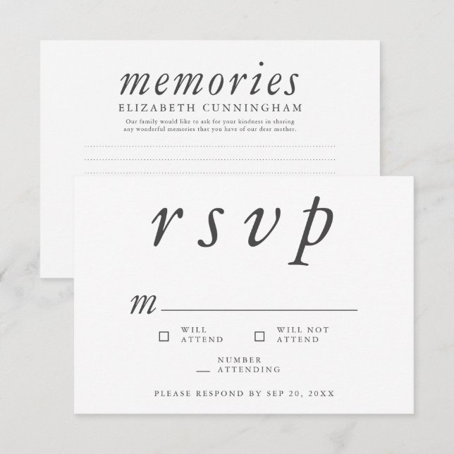 Memorial Funeral Modern Simple Memories Svara OSA Kort (Fram/baksida)