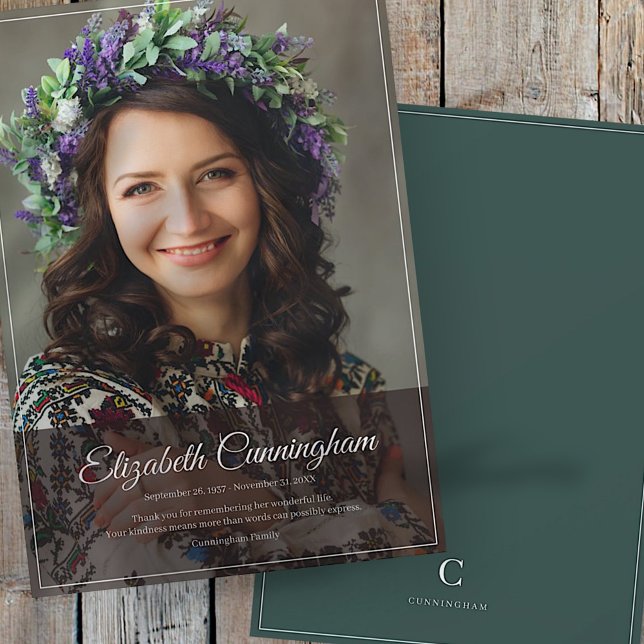 Memorial Funeral Monogram Modern Classic Photo Tack Kort (Skapare uppladdad)