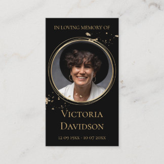 Memorial Funeral Photo Prayer Golden Round Ram Visitkort