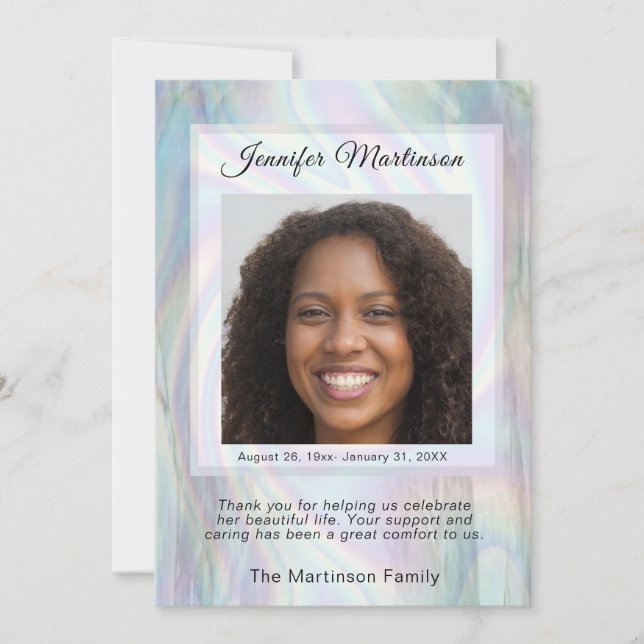 Memorial Funeral Photo  Tack Kort (Framsida)