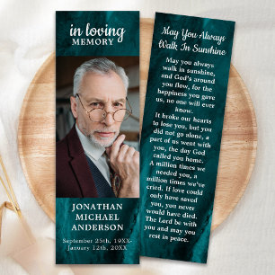 Memorial Funeral Prayer Bookmark Emerald Grönt Litet Visitkort