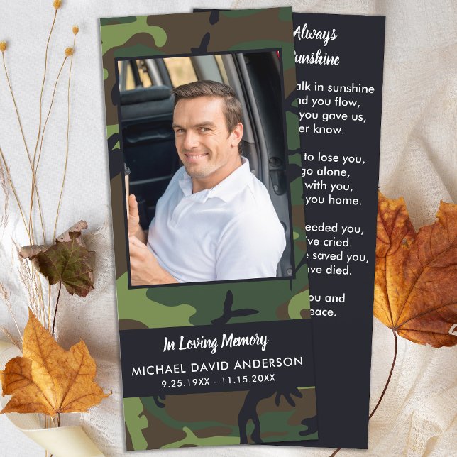 Memorial Funeral Prayer Card Bookmark Camo Photo (Skapare uppladdad)