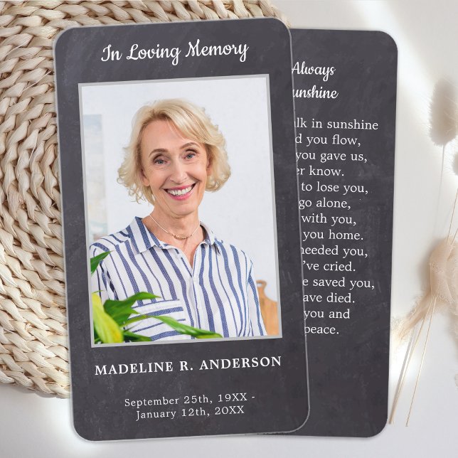 Memorial Funeral Prayer Card Chalkboard Photo 25 (Skapare uppladdad)