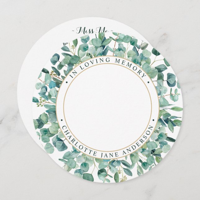 Memorial Funeral Prayer Card Eucalyptus Greenery Julkort (Fram/baksida)