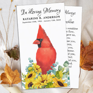 Memorial Funeral Prayer Card Kardinal Sunblommor