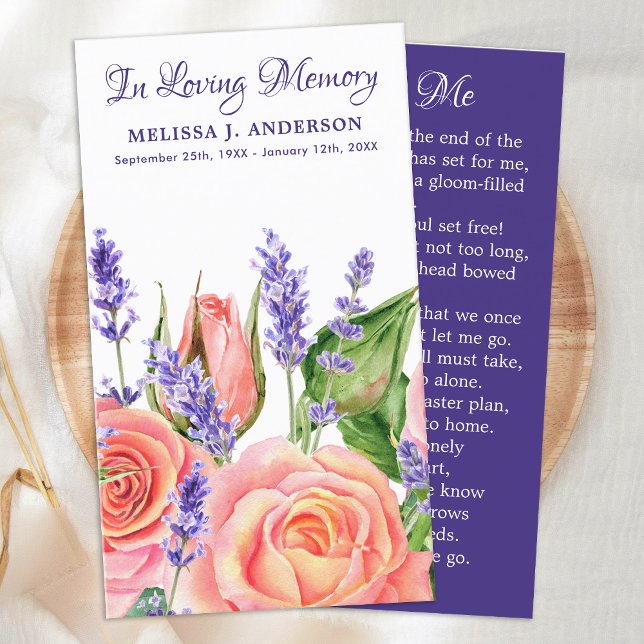 Memorial Funeral Prayer Card Lavender Peach Ro (Skapare uppladdad)