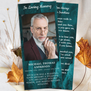 Memorial Funeral Prayer Card Photo Emerald Grönt