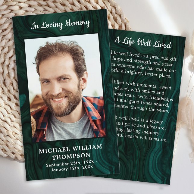 Memorial Funeral Prayer Card Photo Emerald Grönt (Skapare uppladdad)