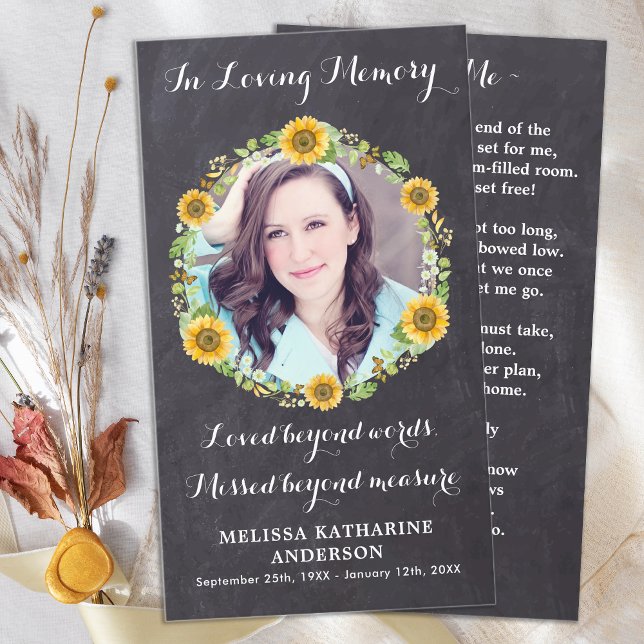 Memorial Funeral Prayer Card Solros Blommigt (Skapare uppladdad)