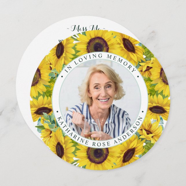 Memorial Funeral Prayer Card Solros Blommigt Julkort (Fram/baksida)