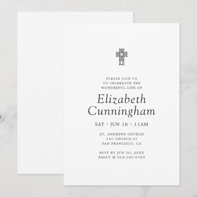 Memorial Funeral Simal Minimalist Ornate Kor Inbjudningar (Fram/baksida)
