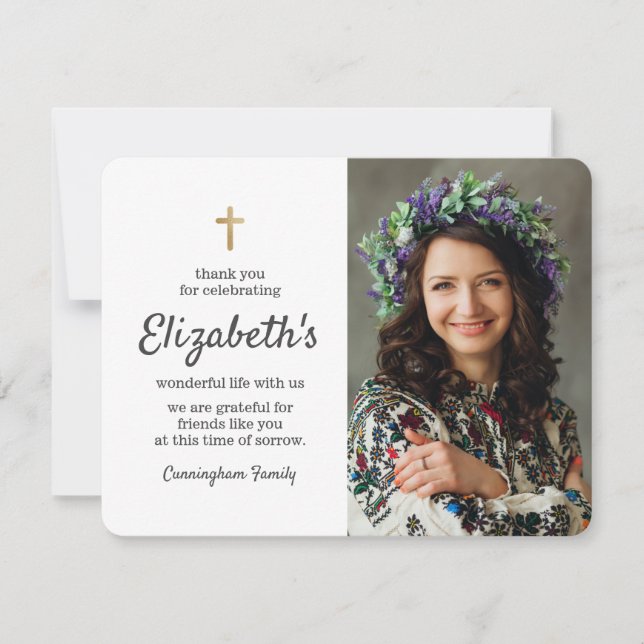 Memorial Funeral Simple Guld Kor Photo Tack Kort (Framsida)