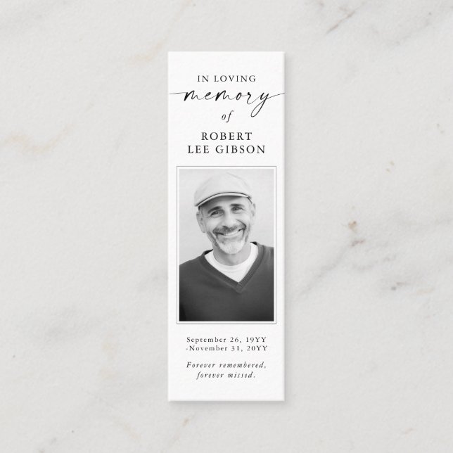 Memorial Funeral Sympathy Photo Bookmark Card Mini Visitkort (Framsida)