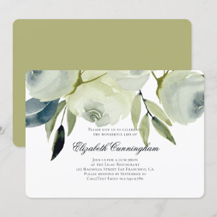 Memorial Funeral Watercolor-Blommigt och Foliage Inbjudningar