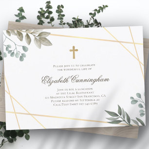Memorial Funeral Watercolor Foliage Geometric Inbjudningar