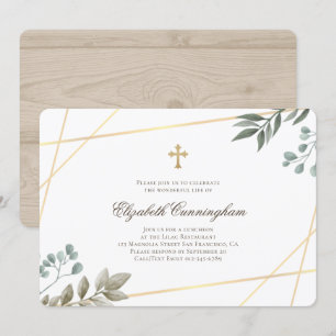 Memorial Funeral Watercolor Foliage Geometric Inbjudningar