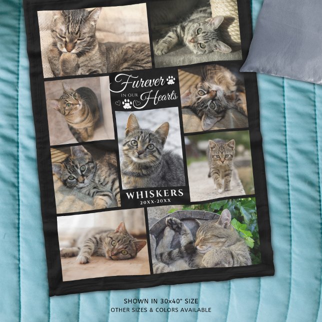 Memorial FUREVER I VÅRA HEARTS Photo Collage Black Fleecefilt (Skapare uppladdad)