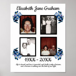 Memorial Fyra Photo Blue Glöm mig inte Blommor Poster